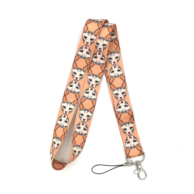 Cartoon Hairless Sphynx Cats Lanyard Credit Card ID Holder Bag Student Women Travel Card Badge Car Keychain Decorations