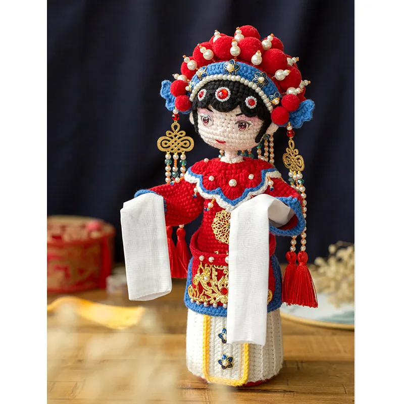 Susan's Family Peking Opera Dolls Crochet DIY Material Package Handmade Crochet Dolls Gift for Lovers