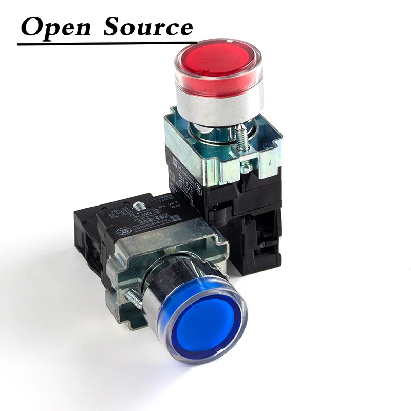 22mm Self-reset/Momentary XB2-BW Metal Push Button Switch with LED Light NO/NC 12V 24V 220V 380V Green Red Yellow Blue White