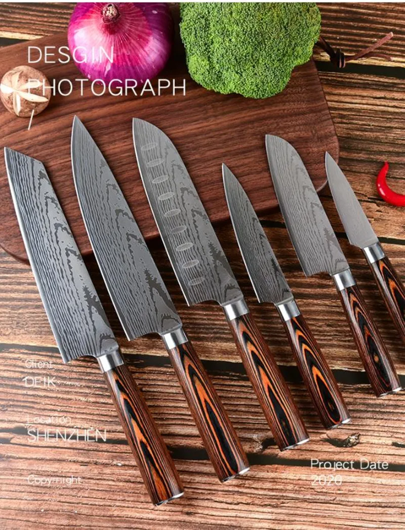 Coltello da affettare giapponese da 8 pollici coltello da cuoco damasco coltello da cucina Twosun coltello affilato in acciaio inossidabile coltello da frutta per carne