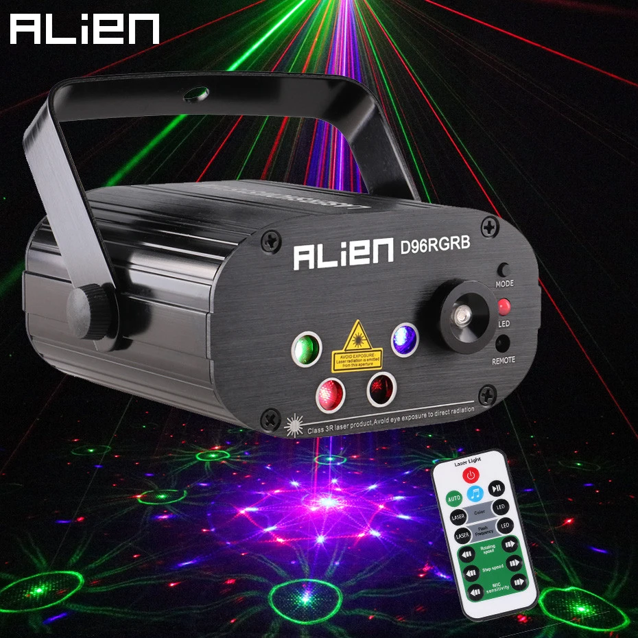 ALIEN New 96 Patterns RGB Mini Laser Projector Light  DJ Disco Party Music Laser Stage Lighting Effect With LED Blue Xmas Lights