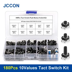 180Pcs 10 Waarden 6x6x4.3/5/6/7/8/9.5/ Tact Switch Drukknop Diverse Kit 12V Koper 4PIN Dip Micro Switch Voor Tv/Speelgoed