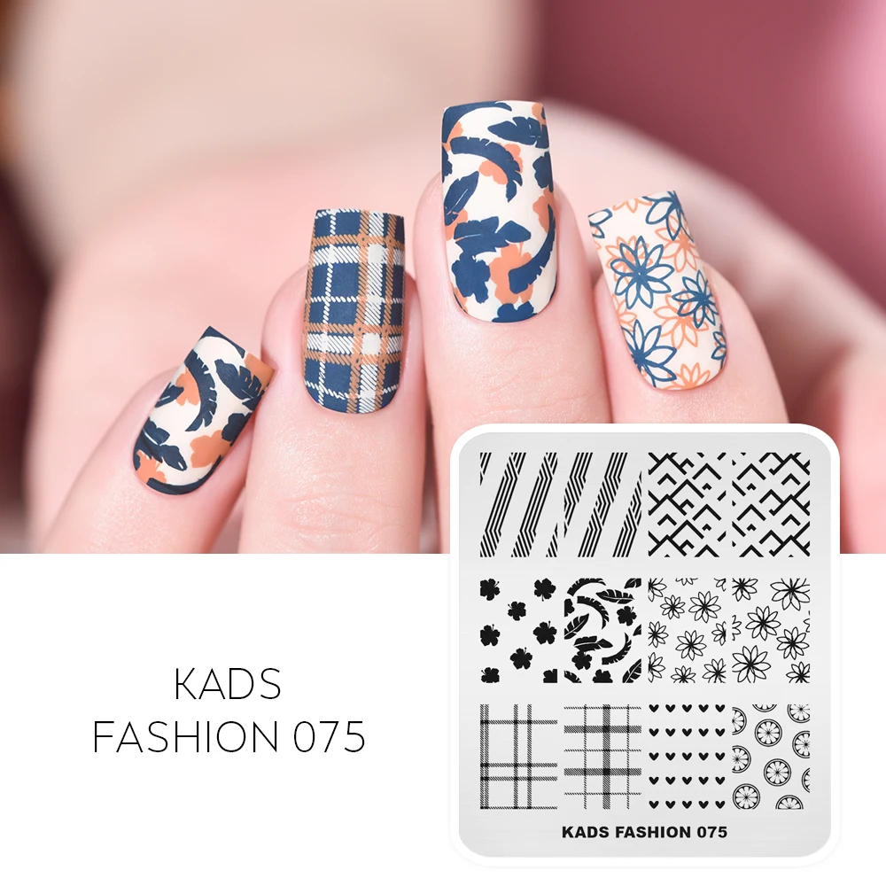 KADS New Nail Stamp Fashion 075 Heart Little Flower Line Plaid Stamping Plate Geometric Image Print Stencil Nail Template Tool