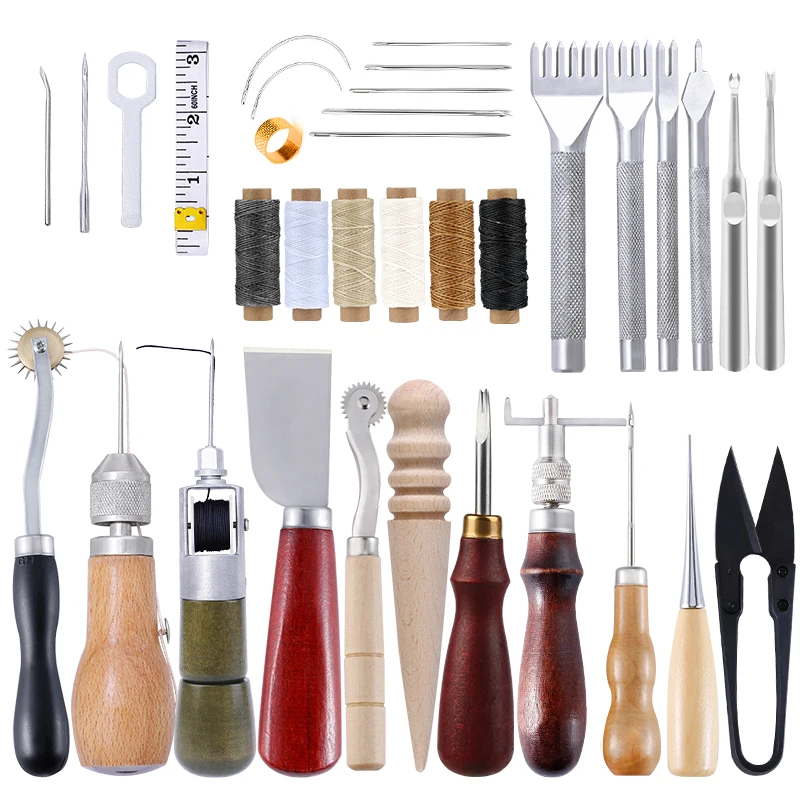 IMZAY Leather Manual Sewing Machine Speedy Stitcher Leather Sewing Tools Kit Leathercraft Punching Groover Tools Accessories Set