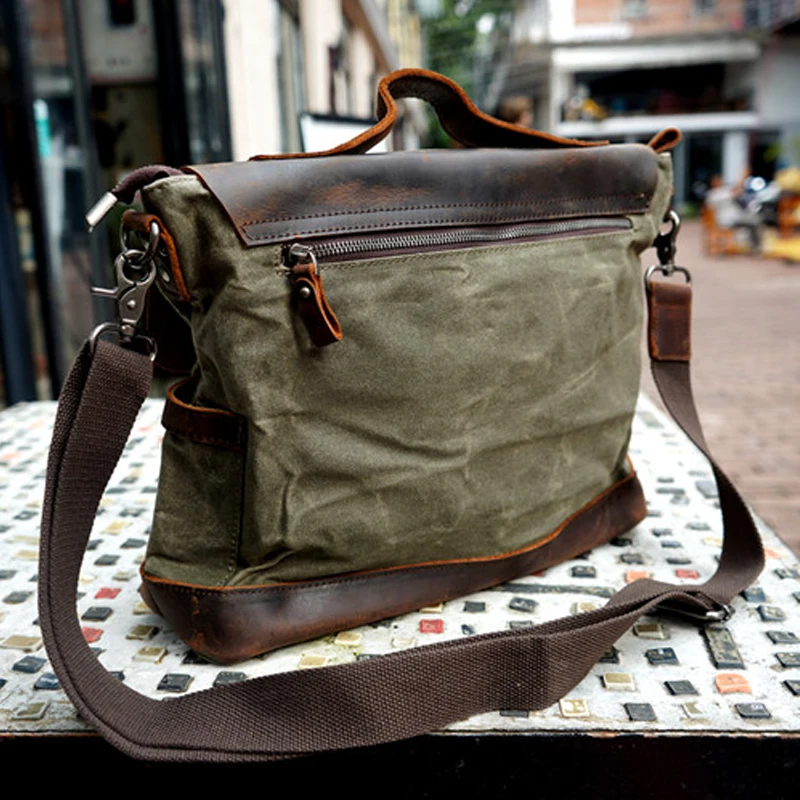 Waxed Canvas Messenger Bag School Laotop Handbags Crossbody Bags For Men  high quality designer shoulder bag vintage