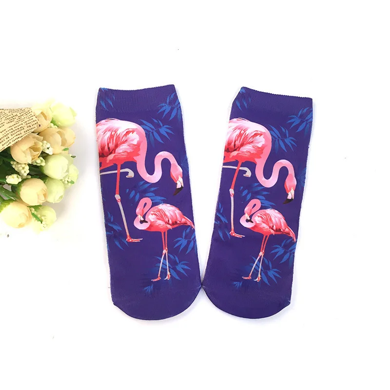 3D Print Casual Socks Flamingo Women Durable Socks Cute Low Cut Ankle Sock Cartoons Casual Type Teenager Socks 1pair=2pcs ms21