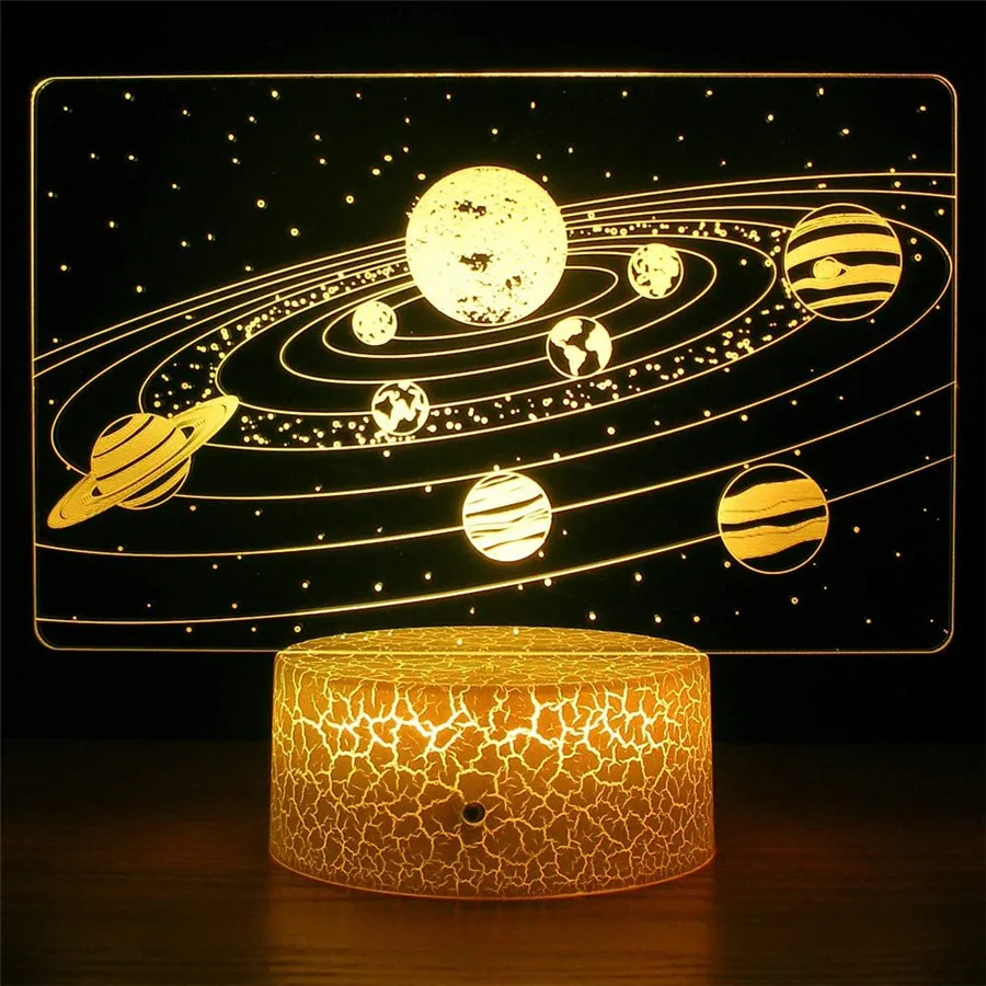 3D Acrylic Night Lamp with Remote Controller, USB, Battery Powered, RGB, Solar System, Bedroom,Study,Gifts, 16 Colors