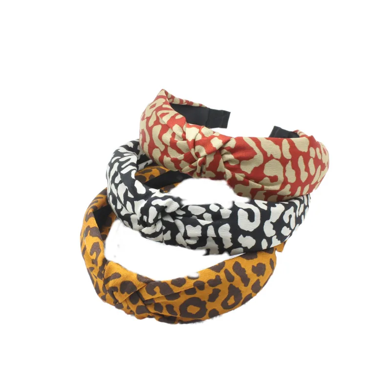 European and American New Wide Edge Headband Retro Cross Knot Headband Women\'s Fashion Leopard Print Headwear Hair Accessories