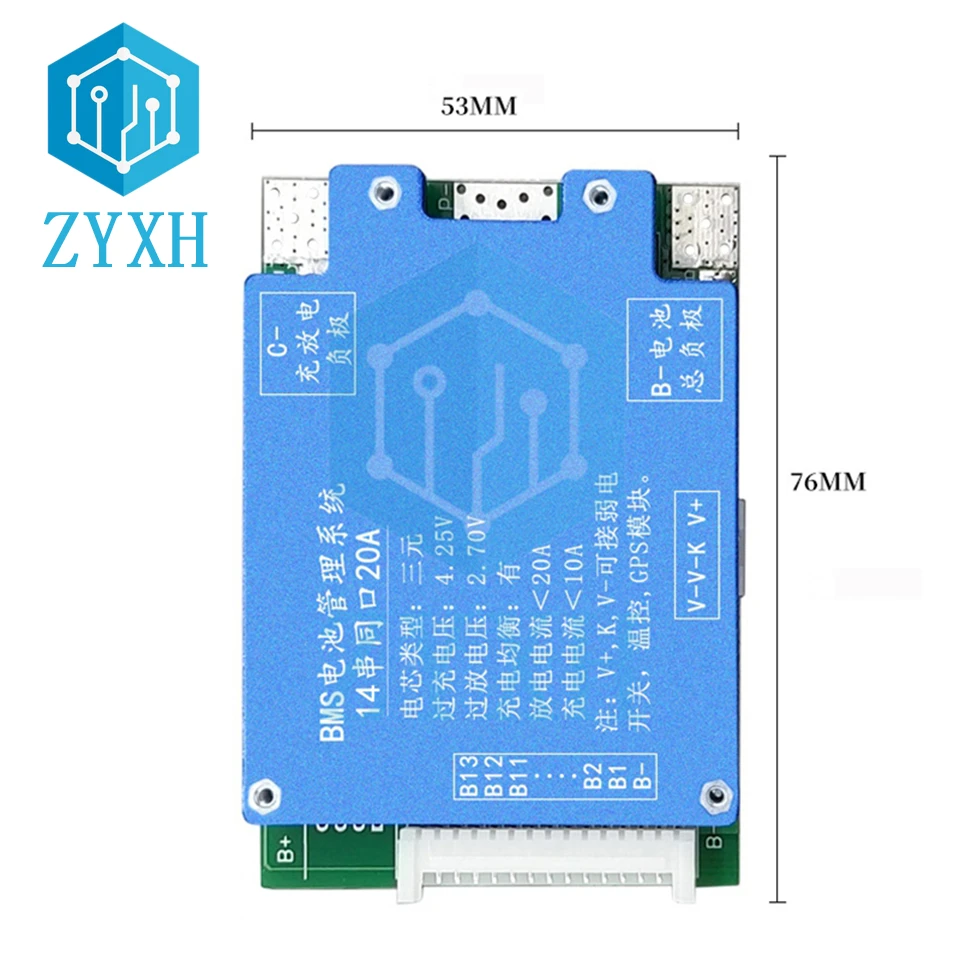 BMS 14S 20A 40A 52V Lithium 18650 Battery Pack Balancer Charge Board Common Port Equalizer Short Circuit Protection For E-bike