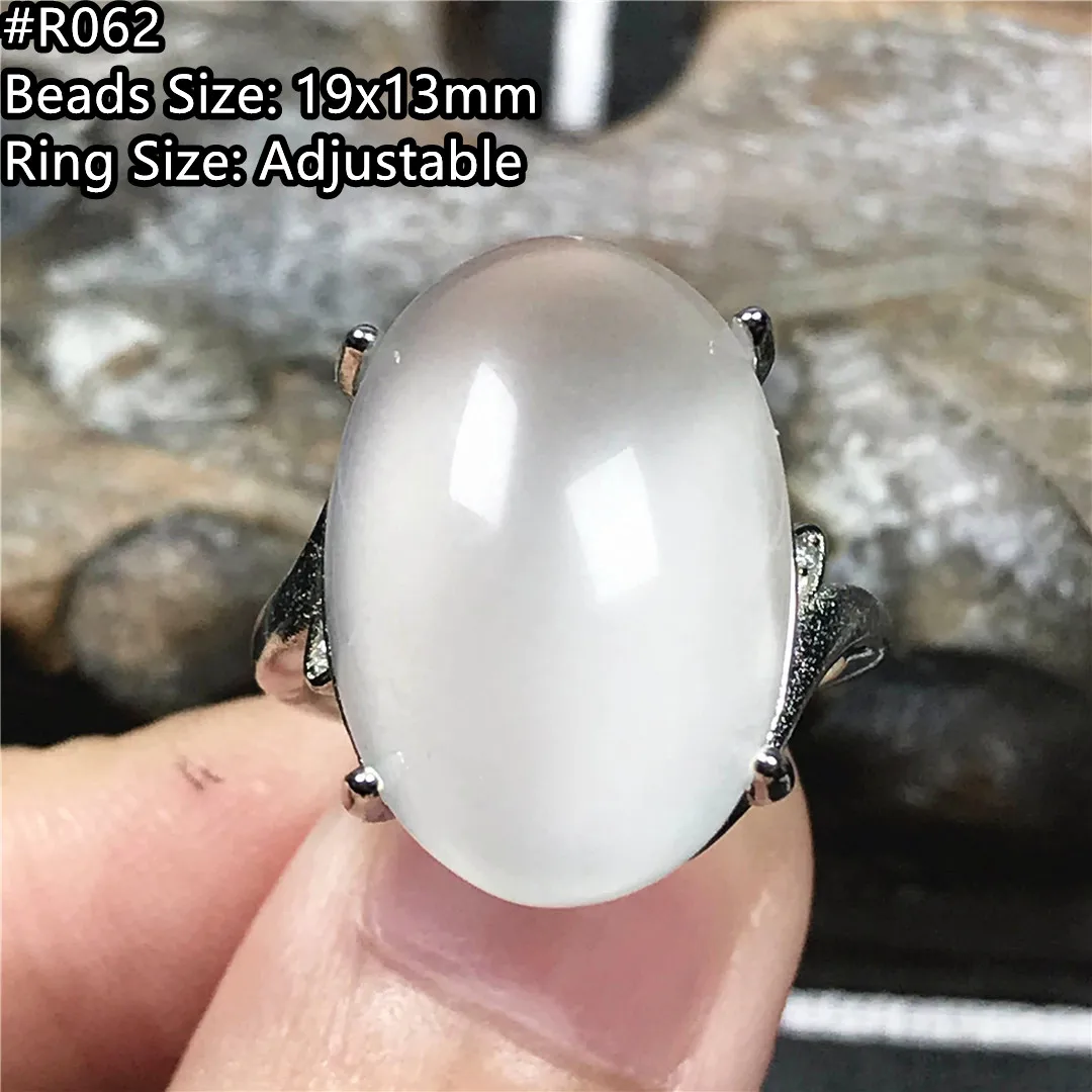 Top Natural Moonstone Ring For Women Man Healing Love Luck Crystal White Light Beads Stone Silver Adjustable Ring Jewelry AAAAA