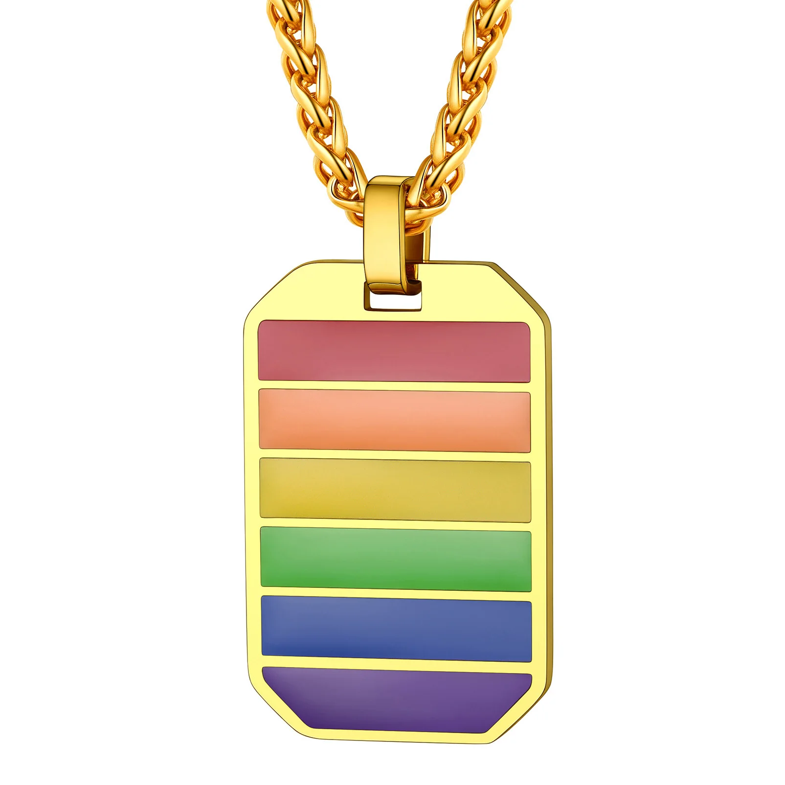 Gift Stainless Steel Rainbow Necklace For Men Women, LGBT Gay Pride Dog Tag Equal Jewelry Gift Lesbian Bisexual CP488