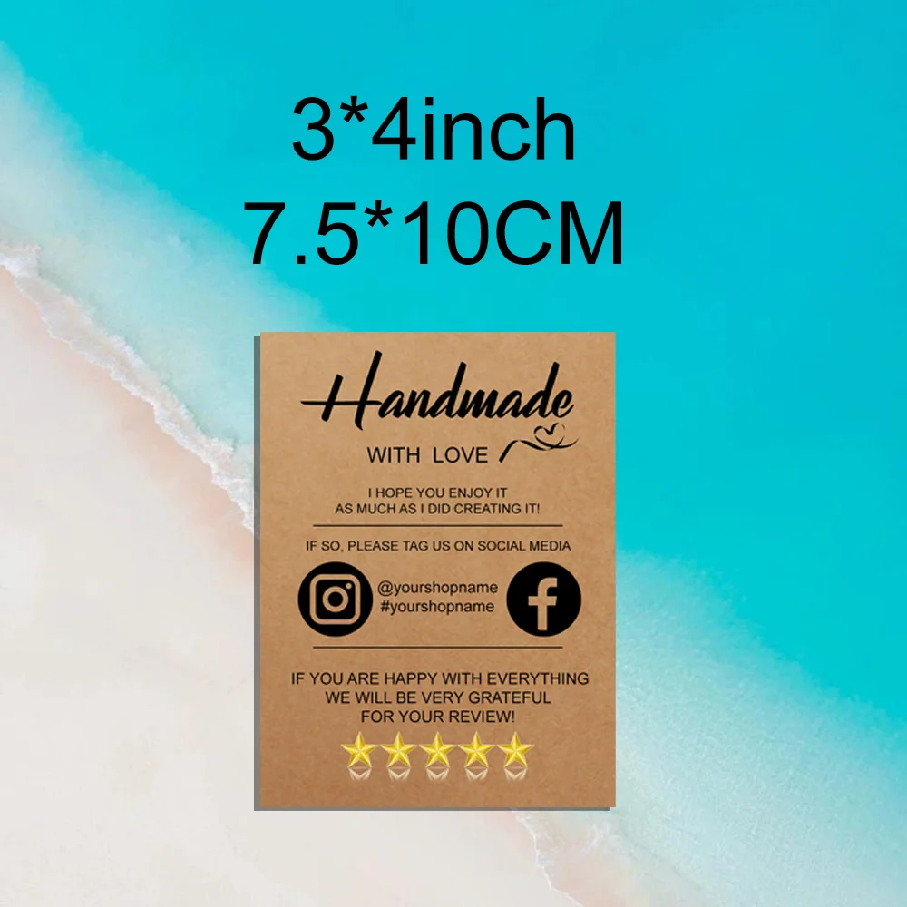 

Custom Small Business Handmade with Love Insert Card, Kraft Packaging Insert Card, Size 3x4 '', DIY Social Media