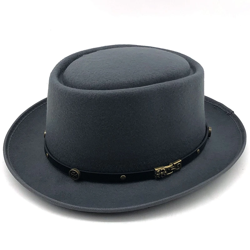 Simple Wool Men Pork Pie Hat For Dad Black Fedora Hat For Gentleman Flat Bowler Porkpie Top Jazz Hat