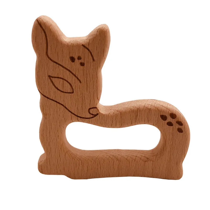 2021 DIY Baby Teether Toys Wooden Animal Shape Necklace Pendant Food Grade Beech Teether Koala Fox Wood Teething Toy for Newborn