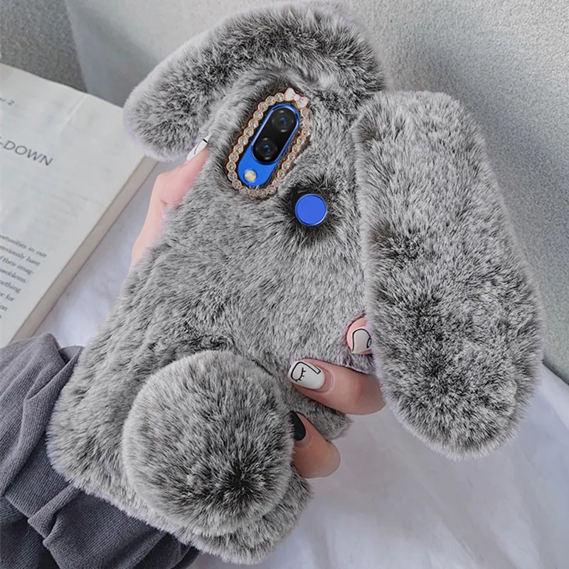 Fluffy Rabbit Silicone Plush cover For LG Stylo 6 5 4 Velvet 5G V30 LG V30 V40 V50 Thinq K40 K40S K50 K50S Q60 K51S Phone Case