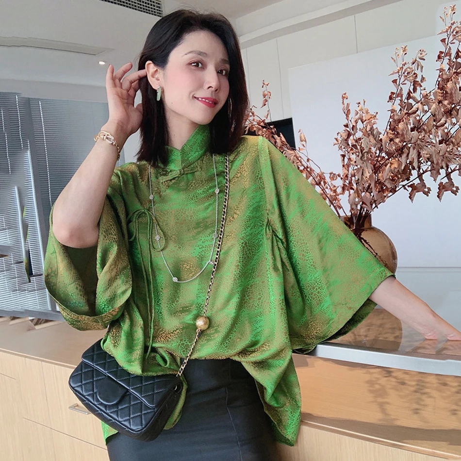 

Women Elegant Green Qipao Shirts Chinese Style Lady Cheongsam Tops Fashion Tang Oriental Clothing Vintage Casual Rayon Blouse