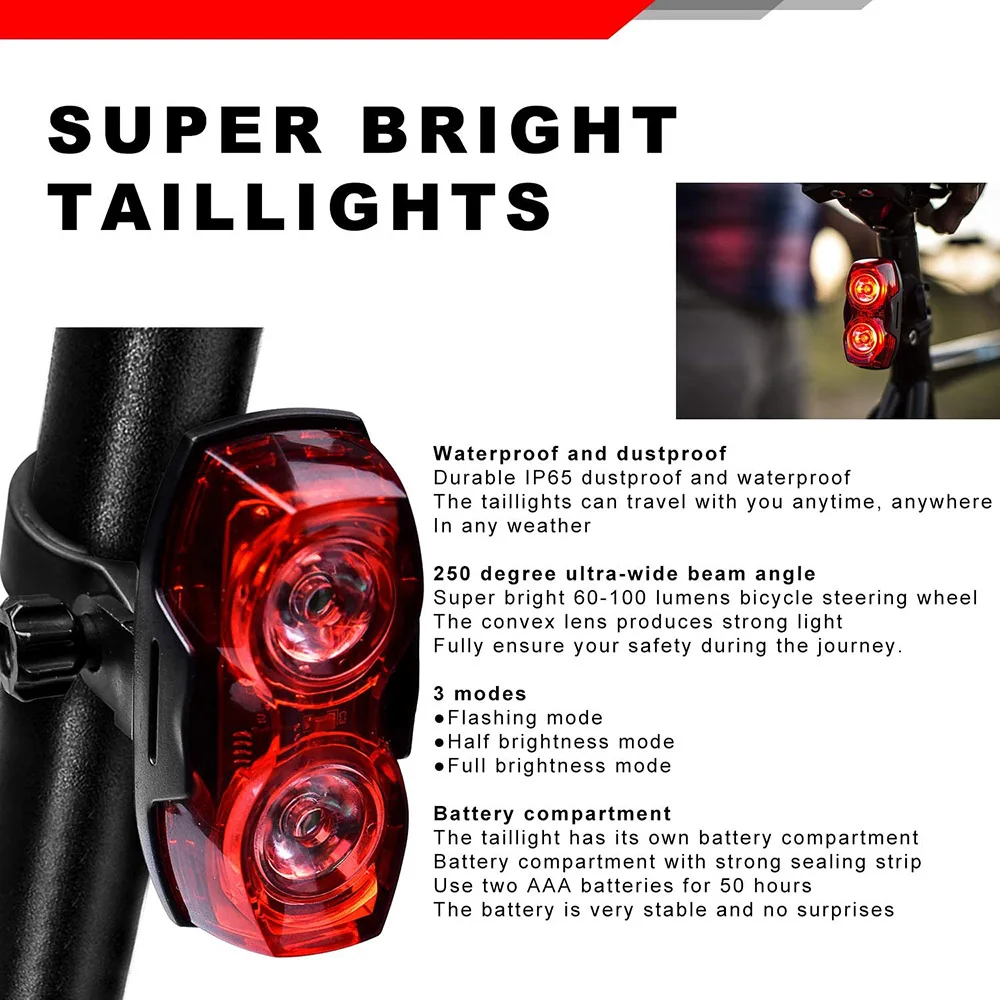 Bike Taillights Bright 100 Lumens Bicycle Battery LED Rear Light Easy to Install Road MTB Cycling Safety Flashlight Accessories