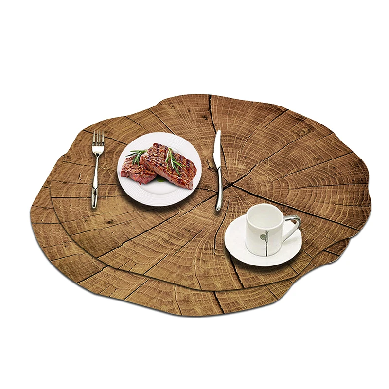 2pcs Tableware Pad Wood Grain Placement Table Mats Dining Tableware Pad Lotus Shape Tea Cup Bowl Decoration Christmas Pads