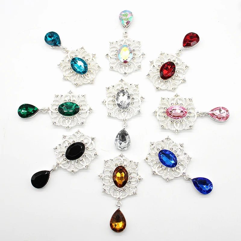 New10Pcs 50*28MM Alloy Rhinestone Brooch Pandant Buttons Jewelry for Clothing Wedding Handmade Sewing Diy Decorative Accessories