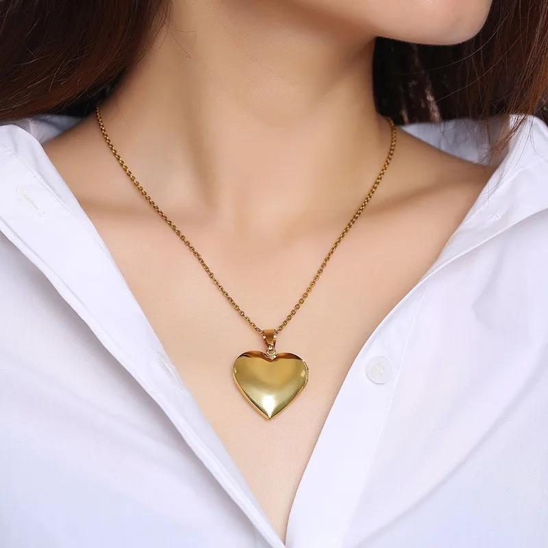 Romantic Heart Photo Frame Necklaces for Women Gifts Can Be Opened Stainless Steel Promise Love Keepsake Jewelry