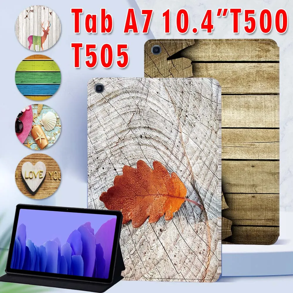 For Samsung Galaxy Tab A7 2020 10.4 Inch Case SM-T500 Wood Pattern for Galaxy Tab A7 SM-T505 Tablet Stand Cover Case + Stylus