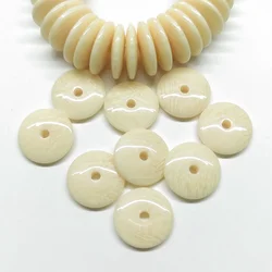 Cuentas espaciadoras sueltas para fabricación de joyas, resina redonda plana Beige, imitación de marfil, 6mm, 8mm, 10mm, 12mm, lote al por mayor, 100 unidades