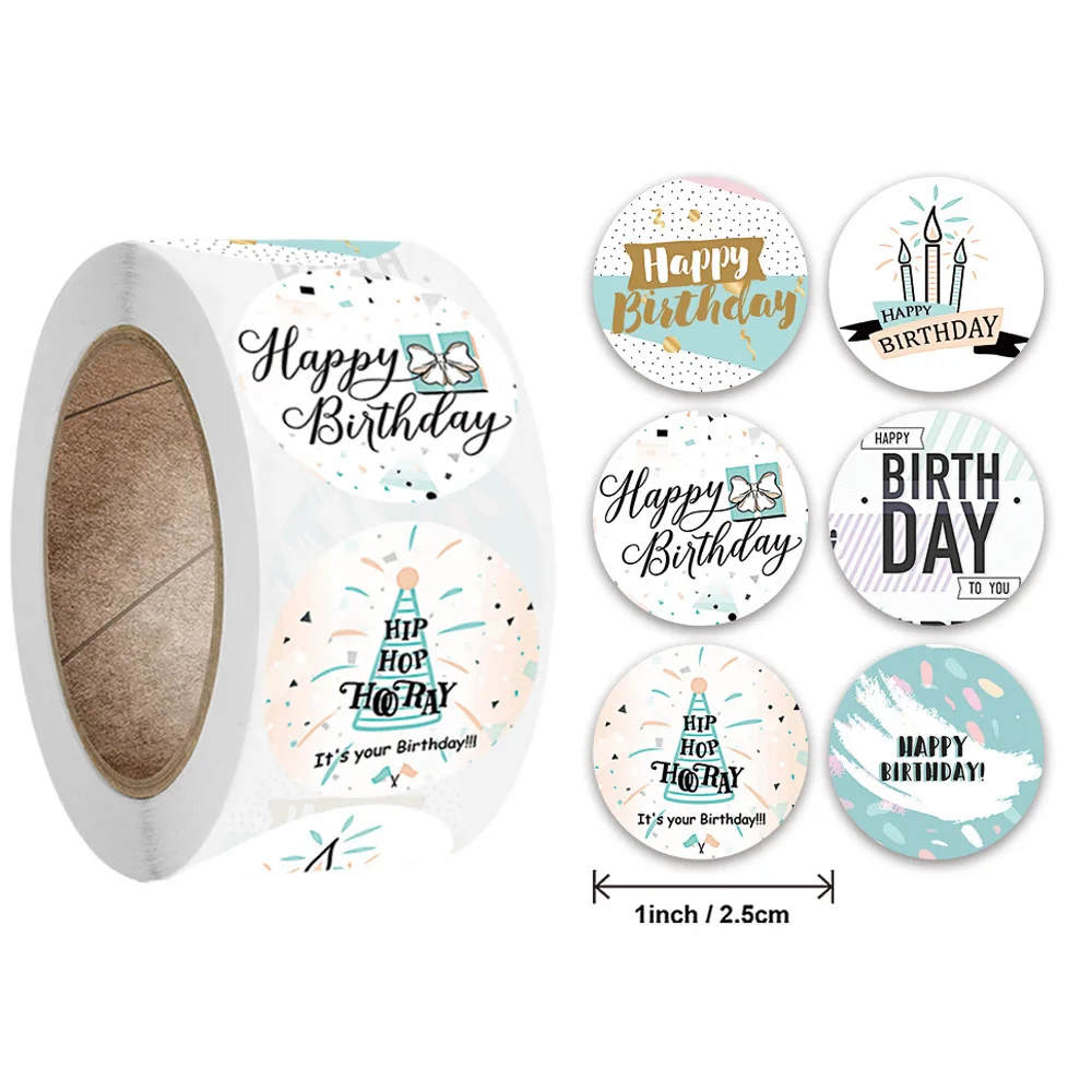 50-500pcs Round Happy Birthday Handmad Sticker Sealing Sticker Vintage DIY Gift Stickersdhesive Christmas Sticker Stationery