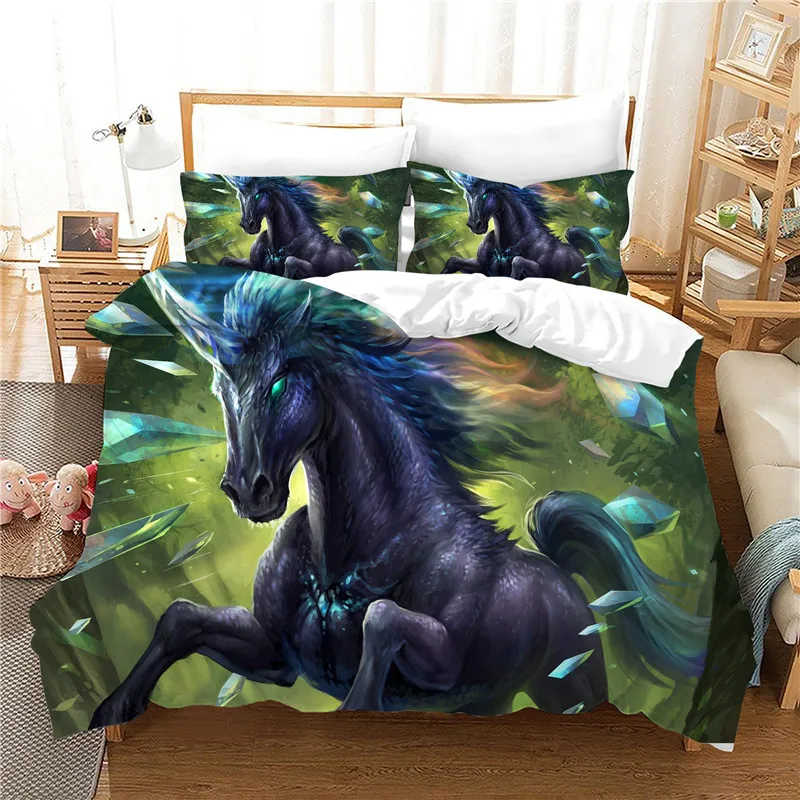 3D unicorn bedding set queen size cartoon duvet cover set with pillowcase comforter set bed linen twin bed set kids bedclothes