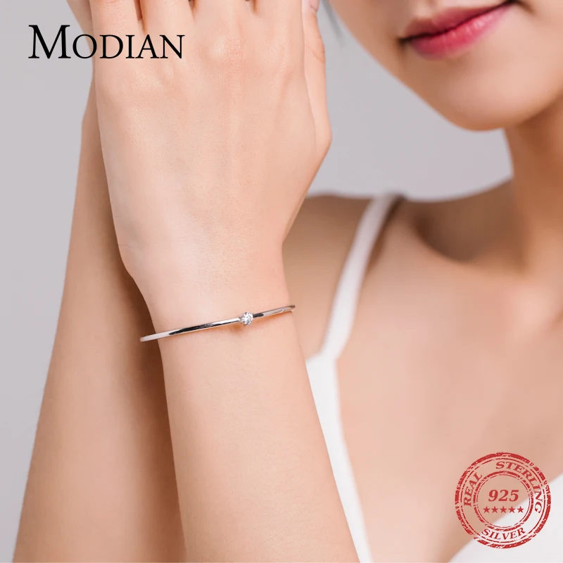 Modian 100% Real 925 Sterling Silver Round Clear Ten Heart CZ Open Bracelet For Women Fine Jewelry Charm Adjustable Bangle Gifts