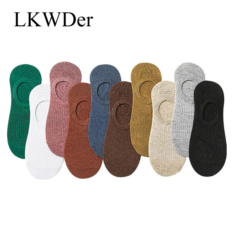 

LKWDer 5 Pairs Women's Silicone Non-Slip Invisible Socks Summer Solid Color Ankle Boat Socks Female Soft Cotton Slipper Socks