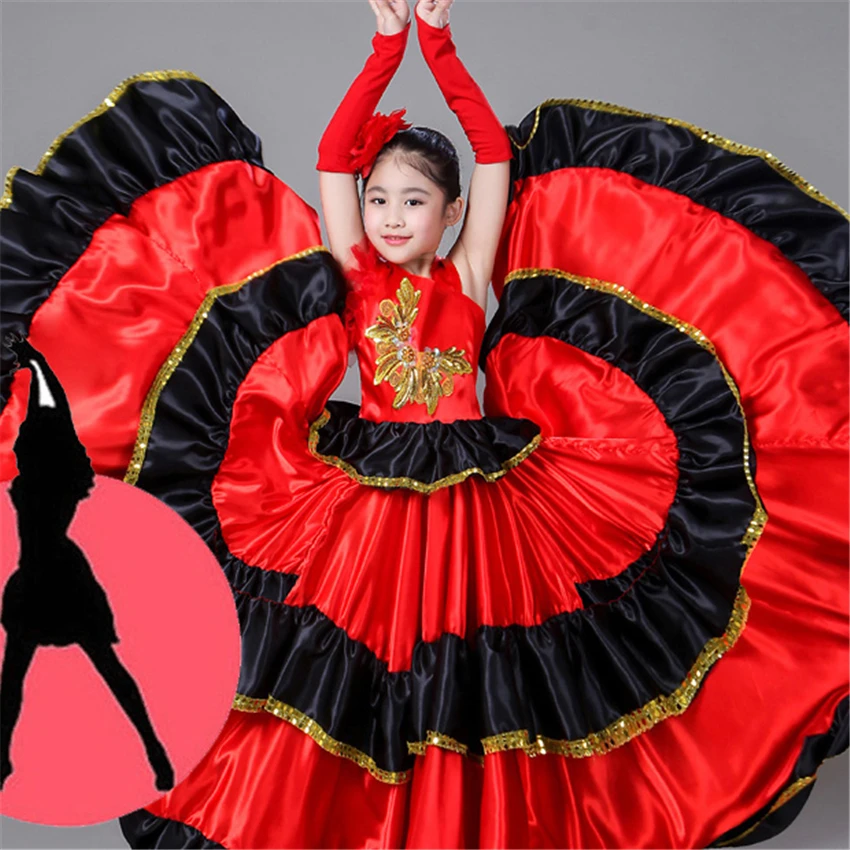 Kinderen Spaans Flamengo Jurk Voor Meisje Stierenvechten Kids Buikdans Kostuum Ballroom Gypsy Chorus Stage Performance Vestidos