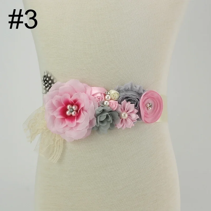 Women Elegant Polygonal Flower Sash Handmade Rose Flower Feather Waistband High Quality Maternity Belt Girls Dress Decoration