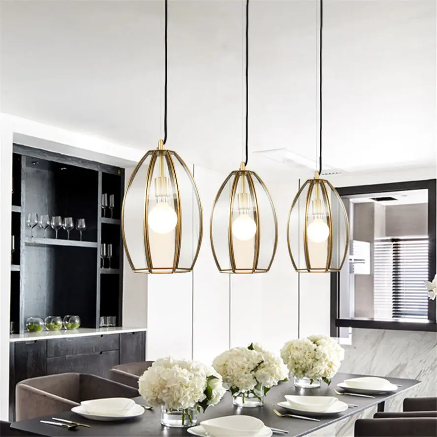 Nordic Luxus Kupfer Grenze Klarglas Pendelleuchten moderne Home Deco Hängelampe Küchenarmaturen Esszimmer LED-Leuchte
