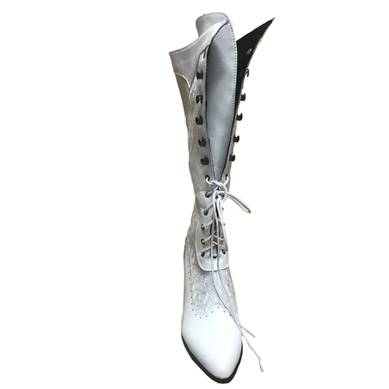 Retro Women Boots Autumn Winter Sexy Shoes Woman Lace-up Pointed Toe Low Heels Mid-calf Boots for Women Plus Size 34-43 WSH3450
