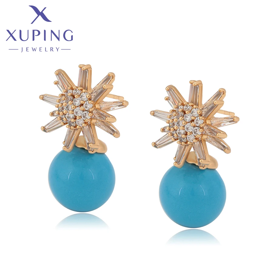 Xuping New Arrival Jewelry Imitation Pearl Gold Color Plated Synthetic Cubic Zirconia Charm Earrings for Women 20570