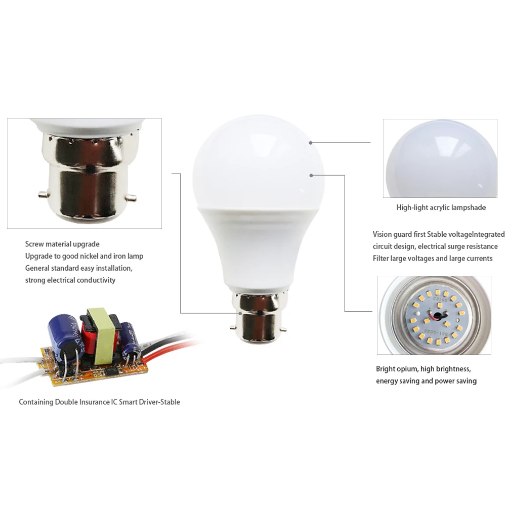 Imagem -02 - Lâmpadas Led Baioneta B22 6w 9w 12w 15w 18w 21w ca 110v 220v 230v 240v Frio Quente Branco Pcs Lote