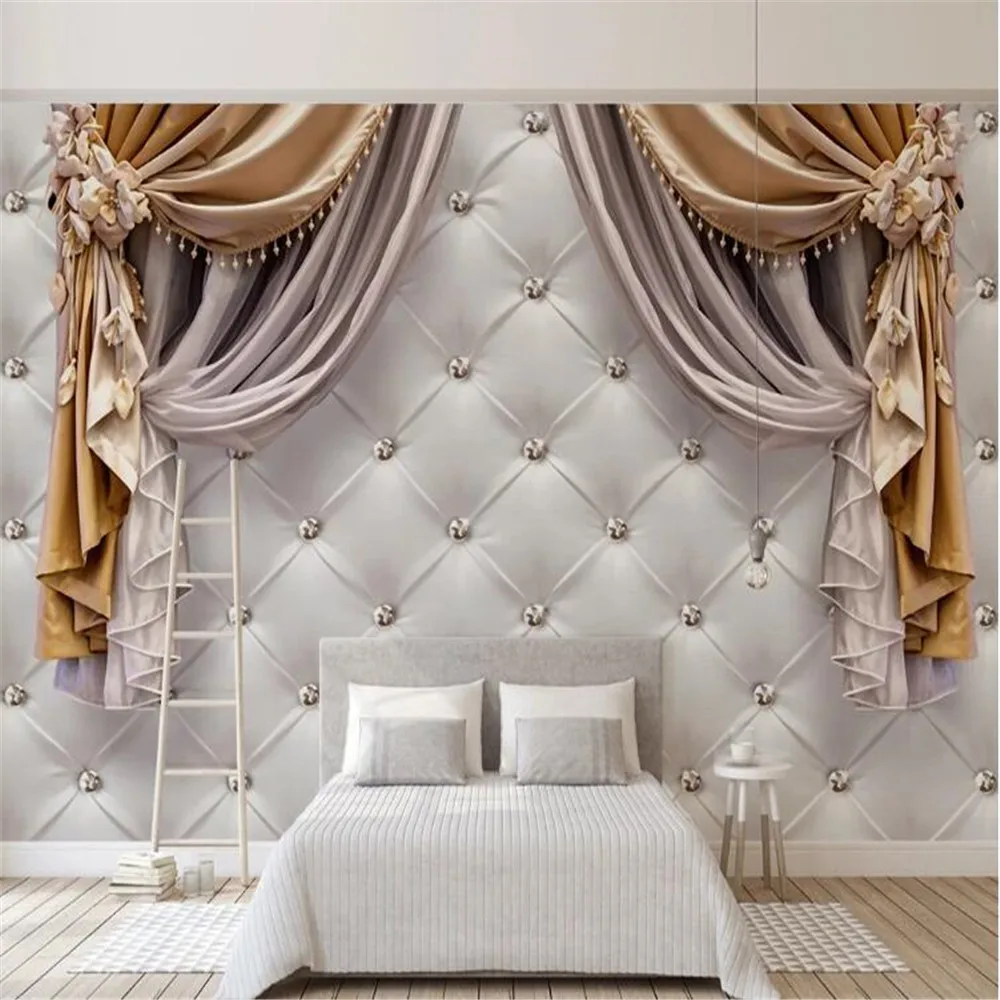 

Milofi large wallpaper mural 3d three-dimensional European-style curtain soft package TV background wall