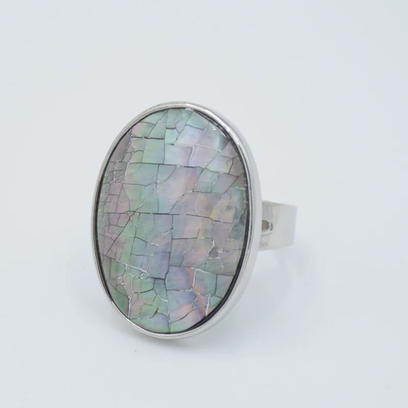 Oval Natural Abalone Shell Ring Pink White Gray Colorful Paua Shells Finger Rings Adjustable for Women Anniversary Party Jewelry