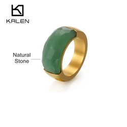 KALEN Gold Color Stainless Steel & Colorful Stone Rings For Women Trendy Glass Wedding Rings Anillos Mujer Party Jewelry Gifts