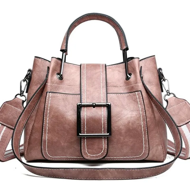 Our shop hot style women\'s bag 2021 new oil leather iron thick thread bucket bag one shoulder cross-slung handbag S7