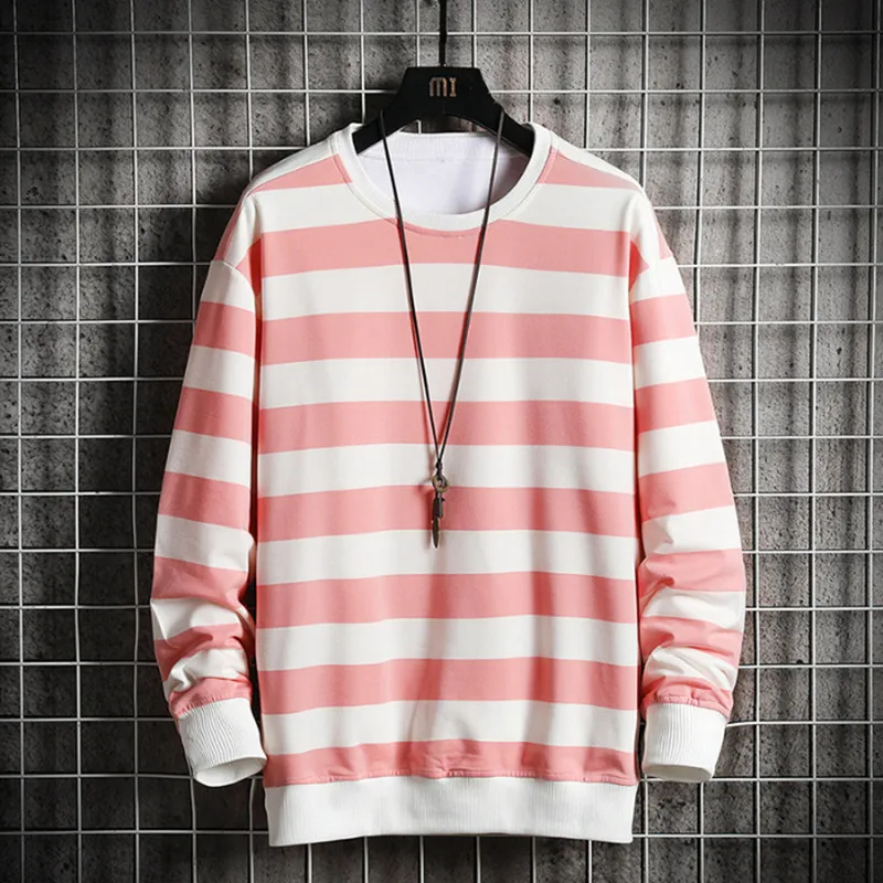 EL BARCO Spring Cotton Stripe Sweatshirt Men Hoodies Soft Black White Fashion Tops Coats Yellow Pink Male Pullover Jackets M-4XL