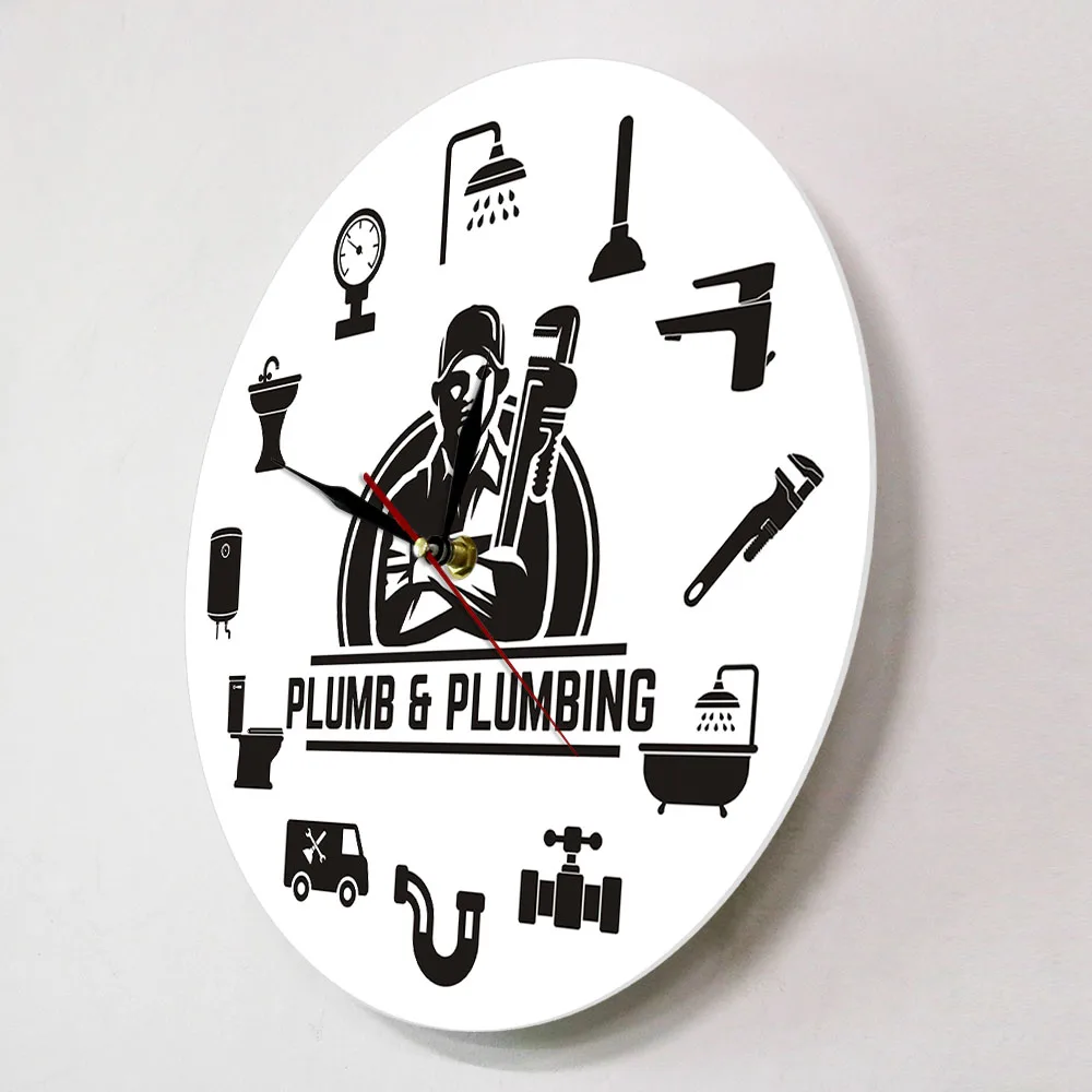 Funny Plumbing Pipe Fitter Wall Clock Plumber Hardware and Construction Tool Wall Art Home Decor Hanging Silent Clock Wall Watch