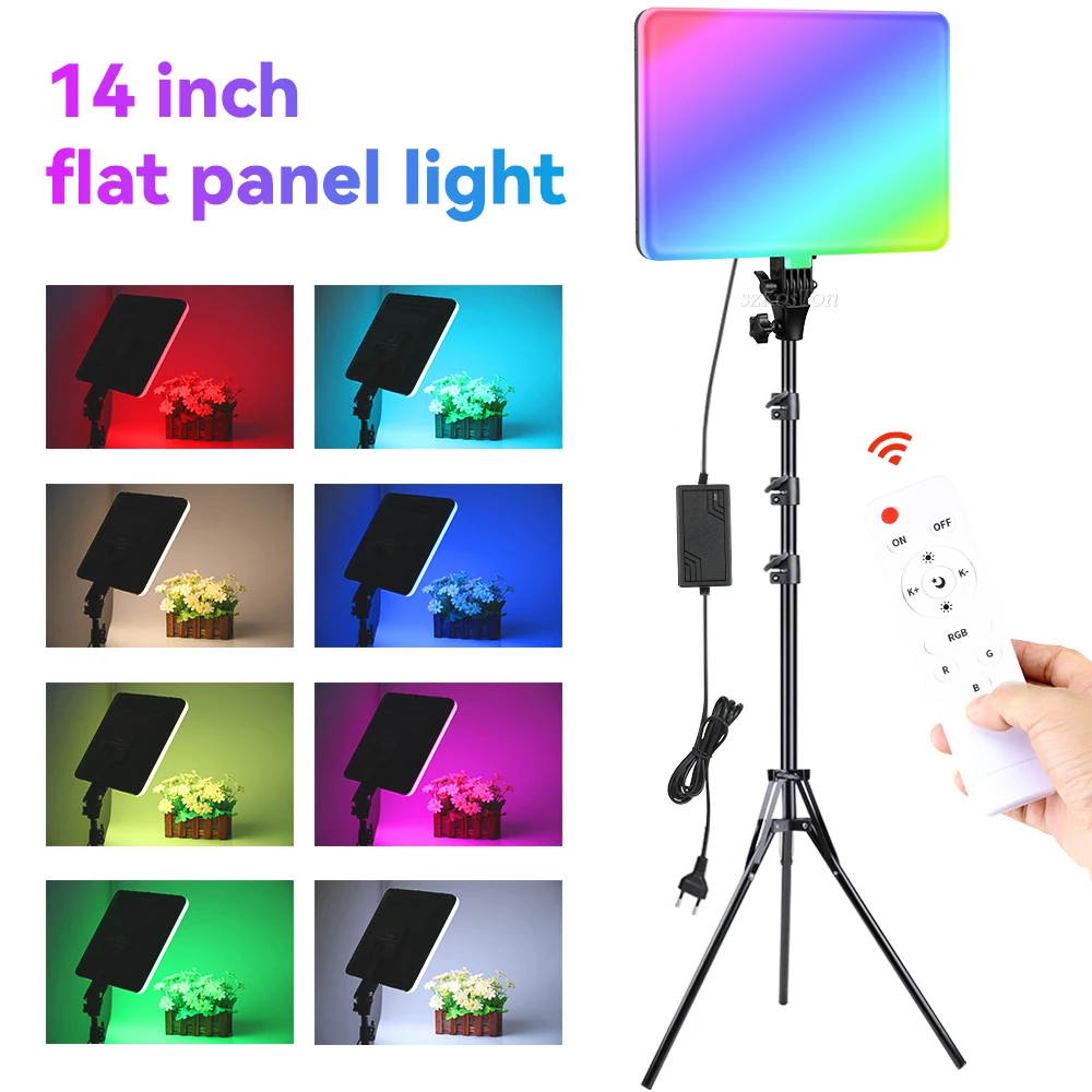 RGB Video Studio Light LED Flat Plate Lamp Tripod 360° Full Color Dimmable Photography Lighting for Youtube Live Photo Shooting