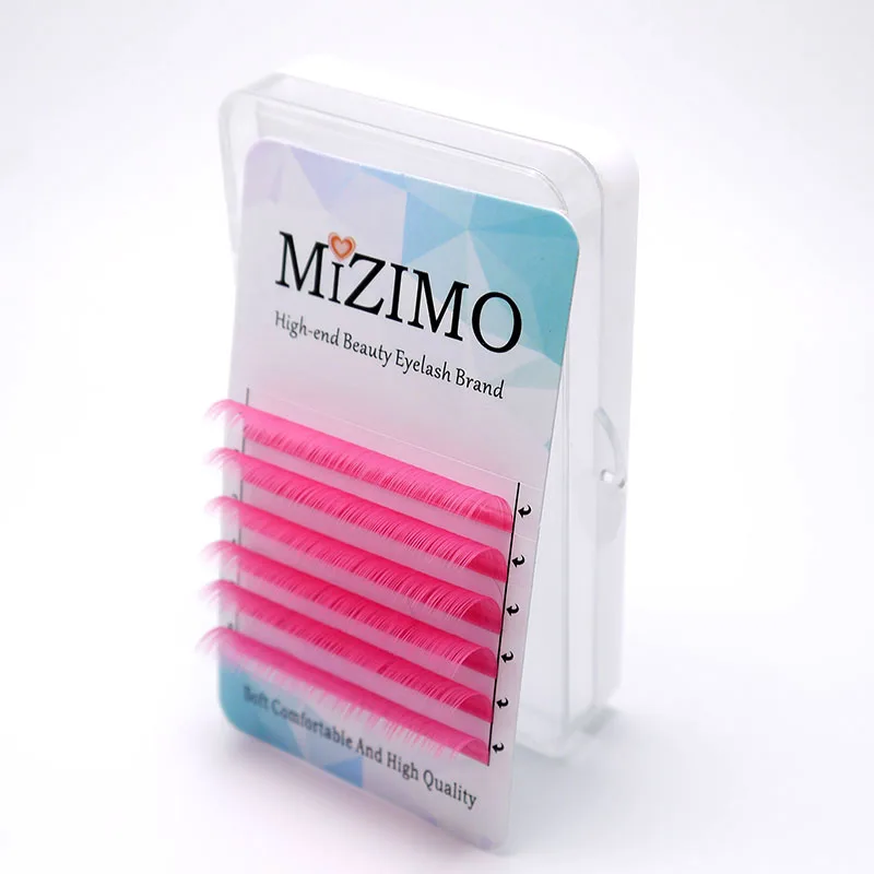 Mizimo-まつげエクステ,新しい色,0.07/0.1mm, c/d, 8〜17mm,ローズレッド,人工ミンクヘア,まつげエクステ