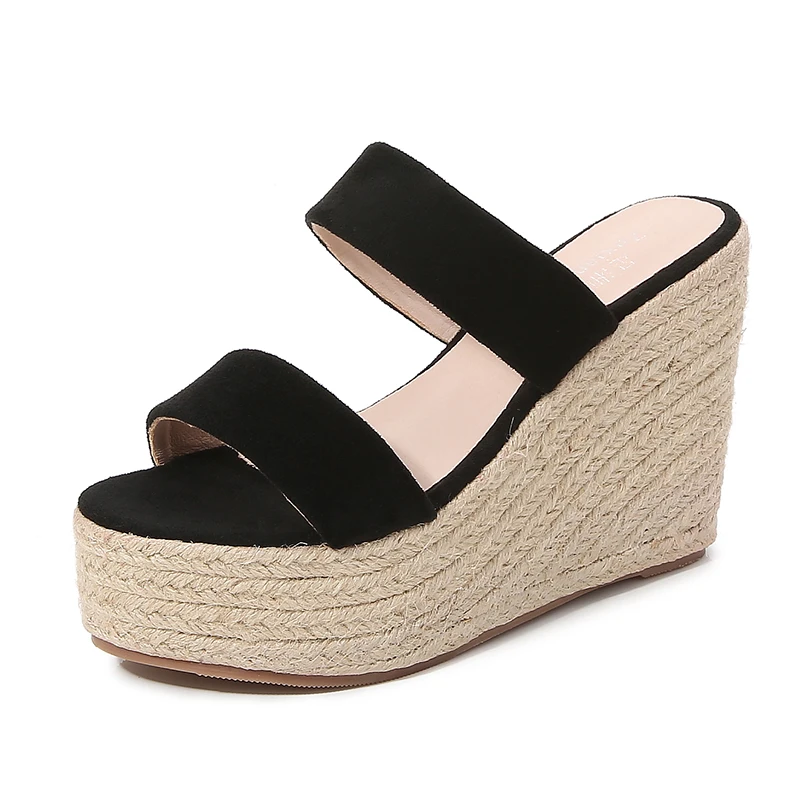 Summer 9cm 11cm High-Heeled Women Pumps Platform Hemp Shoes Buckle Casual Nude Stilettos Round Head Sandals Small Yards:30 31 32