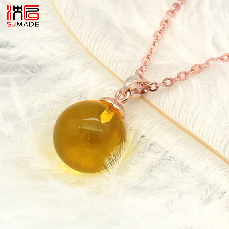 SHENJIANG New Fashion Round Synthesis Ambers Pendant Necklace For Women Wedding Fine Jewelry 585 Rose Gold Color Anti-allergy