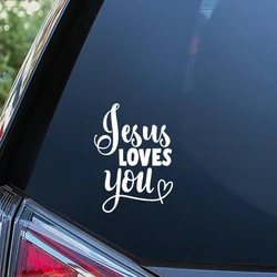 Calcomanía de vinilo creativa, pegatina de Jesús ti ama en negro/blanco, pegatina de ventana de texto, decoración impermeable de alta calidad para coche KK 20cm X 15cm