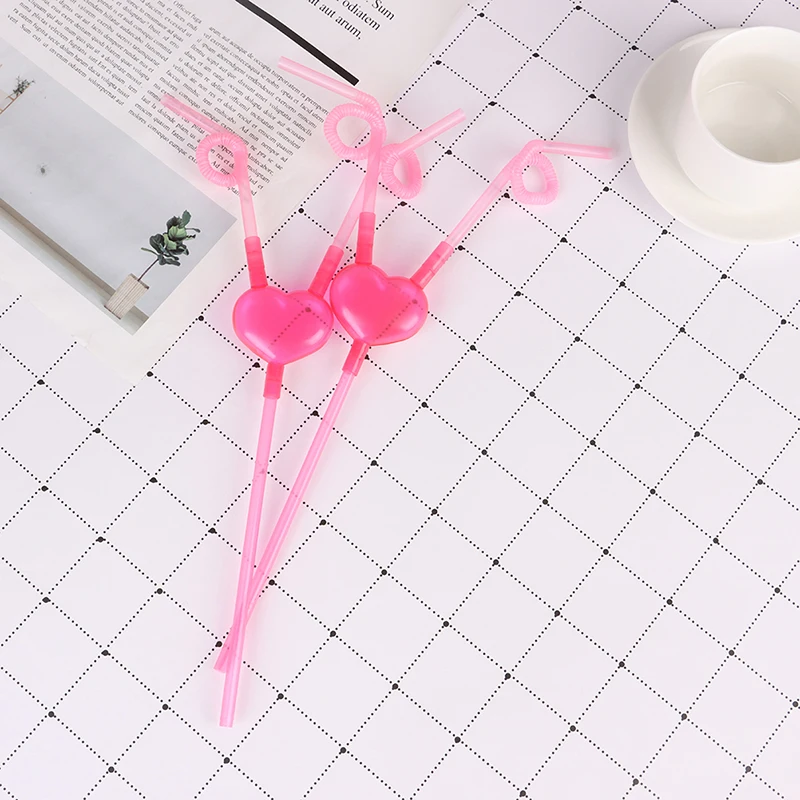 Funny Love Heart Double Straw Unique Flexible Drinking Tube Kids Colorful Plastic Drinking DIY Straws Bar Accessories