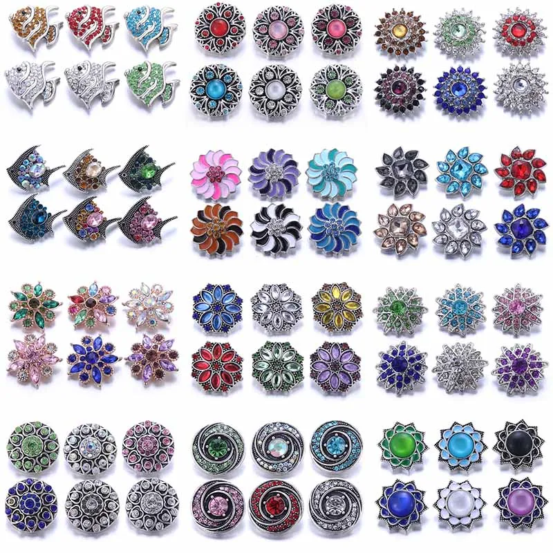 Fashion Irregular Round Six Colors Crystal Metal Snap Clasp 5Pcs/Lot 18MM Snap Clasp Jewelry Bracelet Necklace Accessories Whole