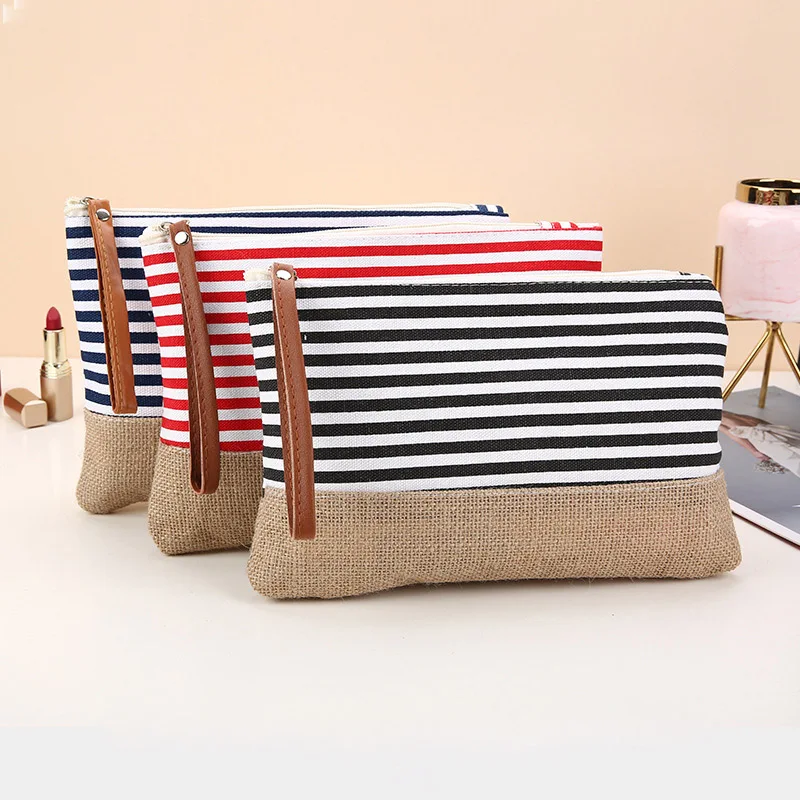 

DHL50pcs Cosmetic Bags Women Nylon&linen Strapes Large Capacity Makeup Bag 3Colors